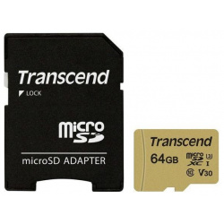 Карта памяти Transcend 64GB UHS I U3 microSD with Adapter MLC TS64GUSD500S Карты