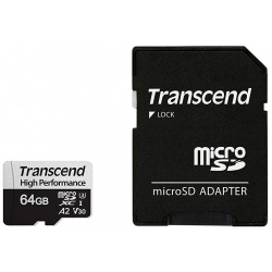 Карта памяти micro SDXC Transcend 64Gb 330S UHS I U3 V30 A2 + ADP (100/85 Mb/s) TS64GUSD330S П