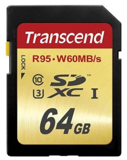Карта памяти Transcend UHS I U3 SD card 64GB (TS64GSDC500S) TS64GSDC500S