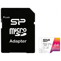 Карта памяти Silicon Power microSDXC 64Gb SP064GBSTXBV1V20SP Elite + adapter Тип: microSDXC