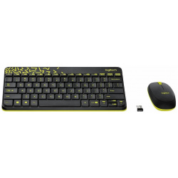 Комплект беспроводной клавиатура+мышь Logitech Wireless Desktop MK240 Nano Black 920 008213  Черный/Желтый