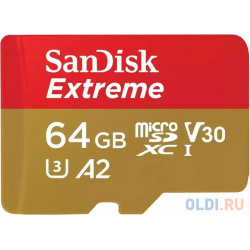 Флеш карта microSD 64GB SanDisk microSDXC Class 10 UHS I A1 C10 V30 U3 Extreme 170MB/s SDSQXAH 064G GN6MN