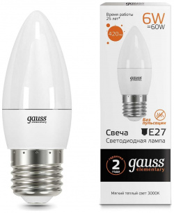 Лампа Gauss 33216 LED Elementary Candle 6W E27 2700K