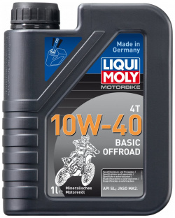 Минеральное моторное масло 4T для четырехтактных мотоциклов LIQUI MOLY 3059 Motorbike Basic Offroad 10W 40 SL;JASO MA2